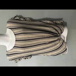 Tan Navy Blue Striped Soft Linen Like Pullover Shirt